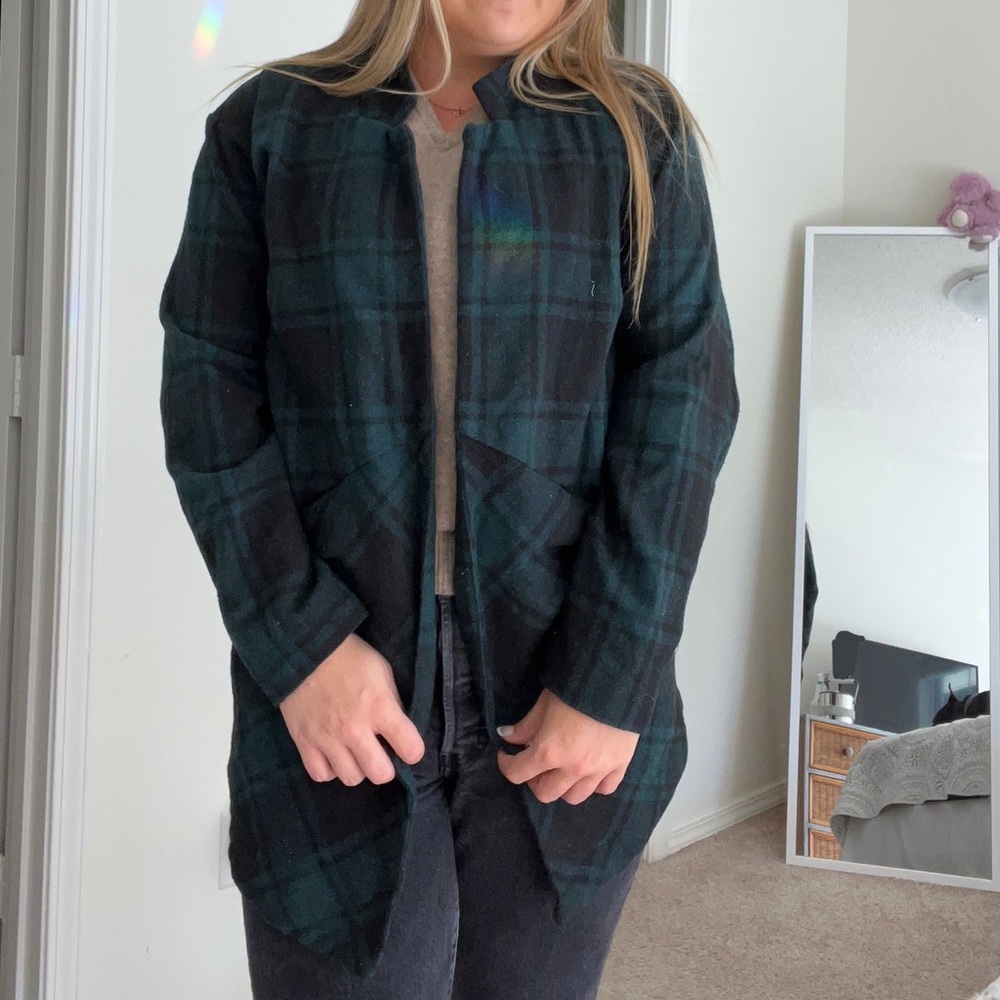 green and black pea coat